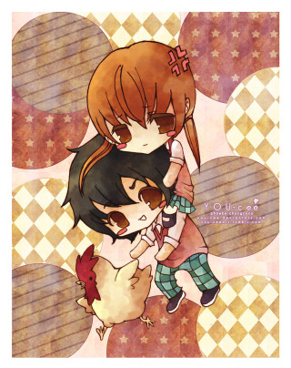 Anime couple hugging checkered background - circle free wallpaper for mobile