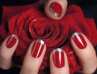 Woman red nails rose silver - art deco free wallpaper