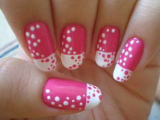 Pink white polka dot nail - a pop art painting free wallpaper