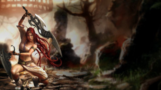 Woman sword kneeling woods sword - cedric seaut keos masons free wallpaper