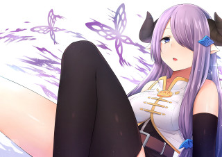 Purple hair butterflies sitting narmaya - her head and a butterfly free wallpaper