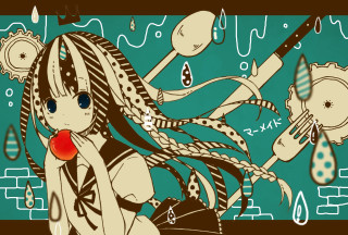 Woman red apple clock green - lineart free wallpaper for desktop