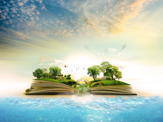 Open book landscape waterfall floating - an open book free wallpaper