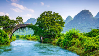 Bridge river mountains background river - dai xi free wallpaper for desktop