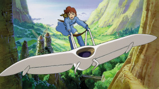 Woman blue suit white object - ghibli free wallpaper