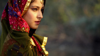 Woman green red head scarf - qajar art free wallpaper for desktop