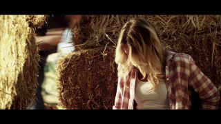 Woman standing hay pile field - video art free wallpaper