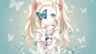 Girl butterfly gothic anime blonde - her shoulder free wallpaper