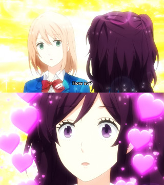 Anime girls hearts bowtie man - visual free wallpaper for tablet
