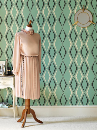 Dress mannequin wallpaper clock interior - pastel color palette free wallpaper