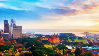 City skyline lake sunset colorful - a colorful sky free wallpaper