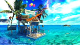 Floating island lifeguard station boat - the water and a man free wallpaper