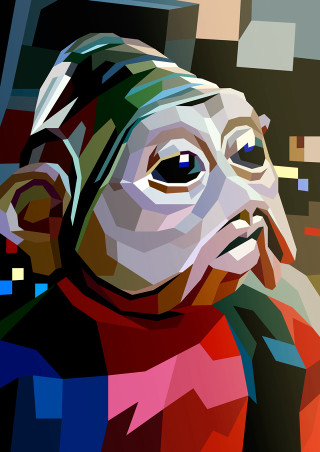 Man hat red shirt black - a painting of a man free wallpaper for mobile