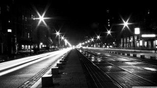 City street night streetlights benches - dark night free wallpaper