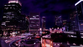 Tokyo night cityscape ferriswheel bridge - synchromism free wallpaper