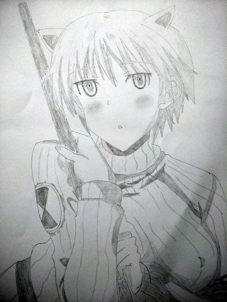 Girl sword cat shoulder drawing - her shoulder free wallpaper for mobile