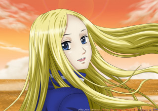 Cartoon girl long blonde hair - sōsaku hanga free wallpaper for desktop