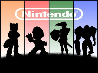 Silhouettes people nintendo logo rainbow - a rainbow background free wallpaper for desktop