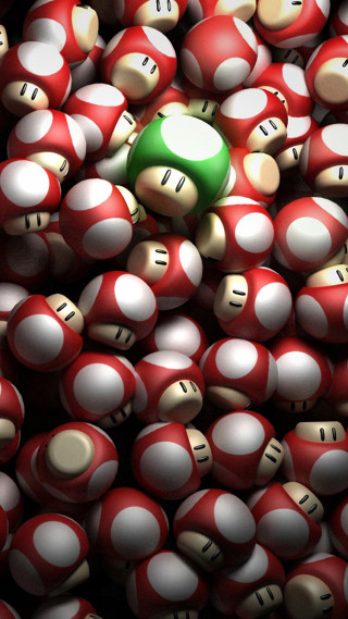 Green mushroom white red balls - ambient occlusion free wallpaper for mobile