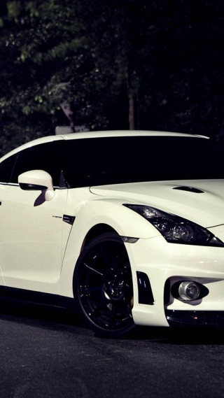 White sports car night trees - the side of the road free wallpaper for mobile
