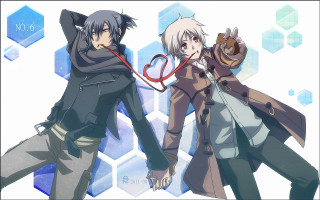 Anime characters red umbrella posing - hexagonal free wallpaper