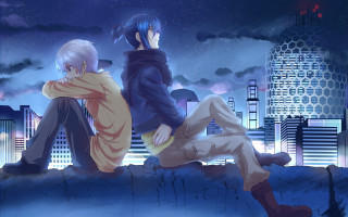 People sitting ledged city skyline - a ledge in front free wallpaper