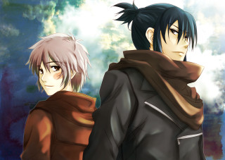 Anime characters cloudy sky trees - two anime character free wallpaper for desktop