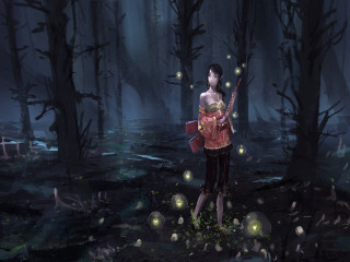 Woman forest red bag glowing - a red purse free wallpaper