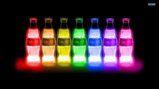 Soda bottles rainbow light dark - neon color free wallpaper