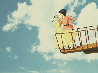 Man woman bridge sky background - a yellow dress free wallpaper