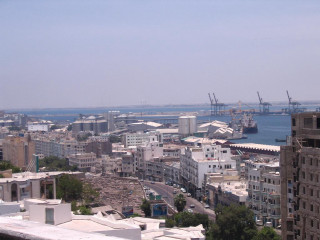 Harbor cityscape tokyo mountains bridge - a sky line in the background free wallpaper
