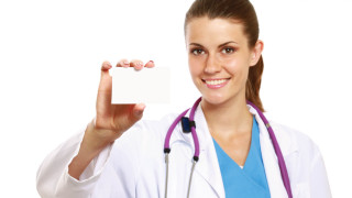 Woman doctor business card smiling - a stethoscope free wallpaper