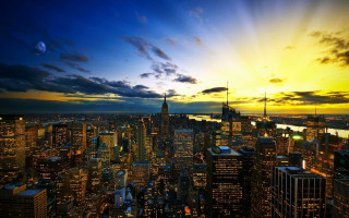 City skyline yellow blue night 2 - sky free wallpaper for desktop