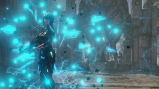 Futuristic woman suit gun blue - a futuristic setting free wallpaper for desktop