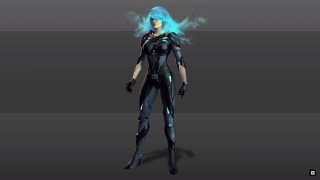 Futuristic woman blue hair hairdo - a futuristic suit free wallpaper for desktop