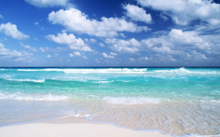Beach wave boat distance clouds 2 - free beach wallpaper