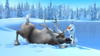Frozen world lake snowman reindeer - brian snøddy free wallpaper