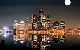 City skyline full moon water 2 - free city wallpaper for desktop