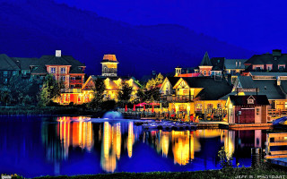 Lake houses night lights water - house free wallpaper