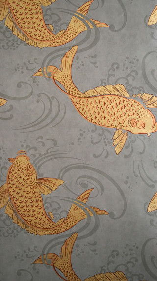 Gold fish wall blue background - swirl free wallpaper for mobile