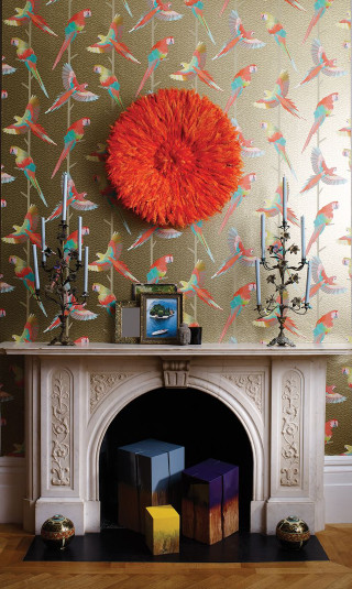 Fireplace birds wallpaper orange ball - large free wallpaper