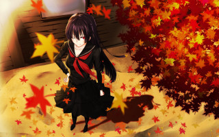 Girl black dress red scarf - a manga drawing free wallpaper
