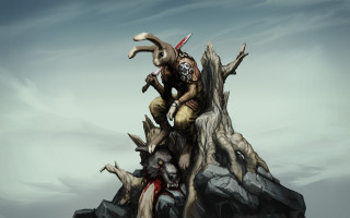 Man riding goat tree stump - chris rahn free wallpaper