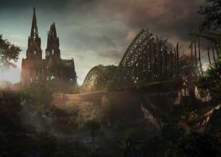 Bridge castle dark sky foggy - a foggy sky free wallpaper