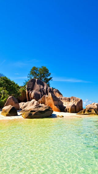 Beach rocks clear water blue 4 - free summer wallpaper for mobile