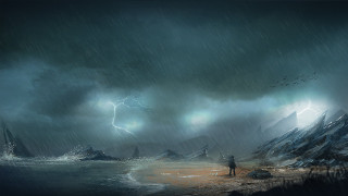 Man beach storm lightning mountain - caspar david friedrich free wallpaper