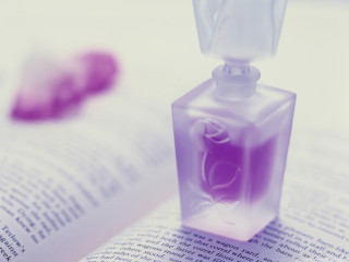 Perfume book flower open top - a bottle of perfume free wallpaper