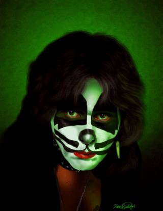 Woman green black face paint - digital painting free wallpaper for mobile