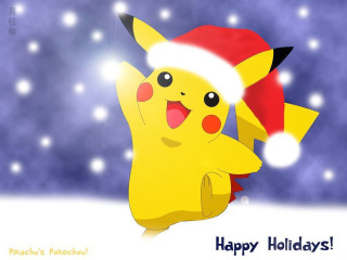 Cartoon pikachu santa hat happy - pokemon free wallpaper