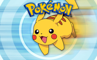 Cartoon pikachu blue background stripes - a cartoon pikachu free wallpaper